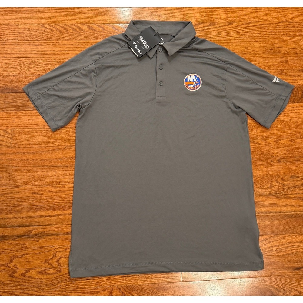 New Fanatics NHL New York Islanders Polo Shirt Mens Large Gray Hockey Stretch